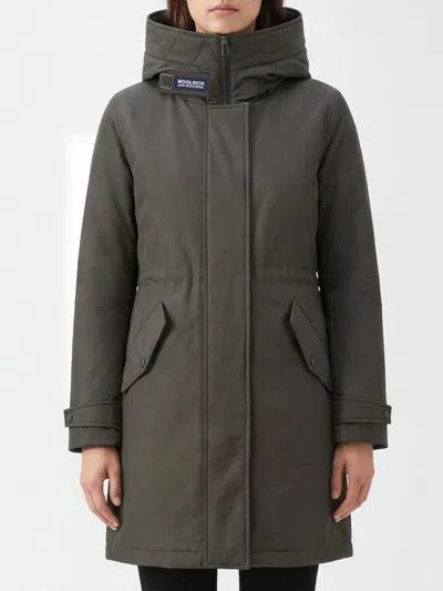 Woolrich Authentic Water-repellent Knee-length Parka With High Neck In Green