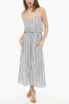 Woolrich Awning Striped Linen Maxi Dress With Belt In Multi