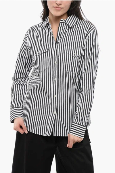 Woolrich Awning Striped Yarn Shirt With Drawstringed Bottom In Gray