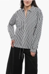 Woolrich Awning Striped Yarn Shirt With Drawstringed Bottom In Black