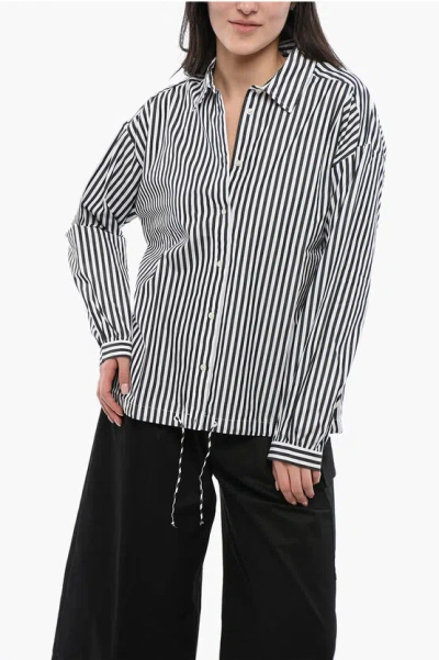 Woolrich Awning Striped Yarn Shirt With Drawstringed Bottom In Black
