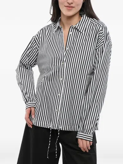 Woolrich Awning-striped Drawstring Shirt In Black