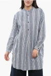 Woolrich Balanced Stripe Organic Cotton Shirt With Mandarin Collar