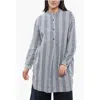 Woolrich Balanced Stripe Organic Cotton Shirt With Mandarin Collar