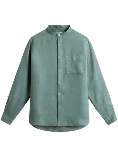Woolrich Band-collar Button-up Shirt In Green
