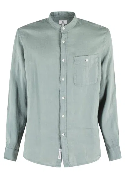 Woolrich Band Collar Linen Shirt Gd In Chinois Green