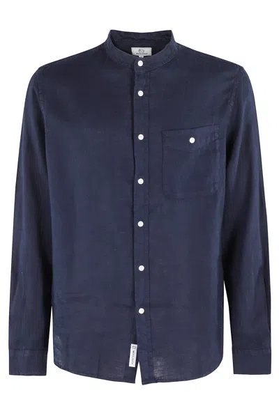 Woolrich Band Collar Linen Shirt Gd In Dream Blue