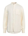 Woolrich Band Collar Linen Shirt Man Shirt Cream Size M Linen In White