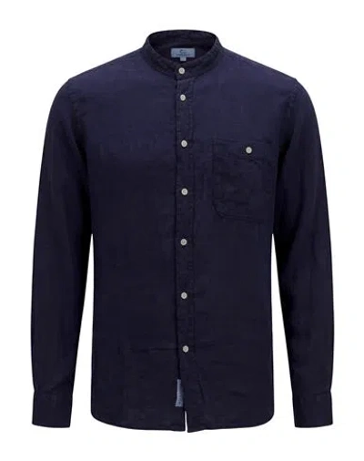 Woolrich Band Collar Linen Shirt Man Shirt Navy Size M Linen