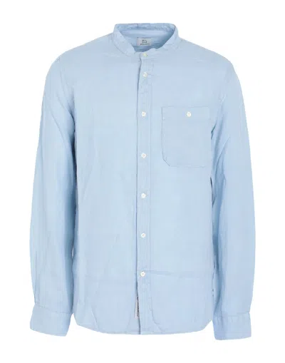 Woolrich Band Collar Linen Shirt Man Shirt Sky Blue Size L Linen