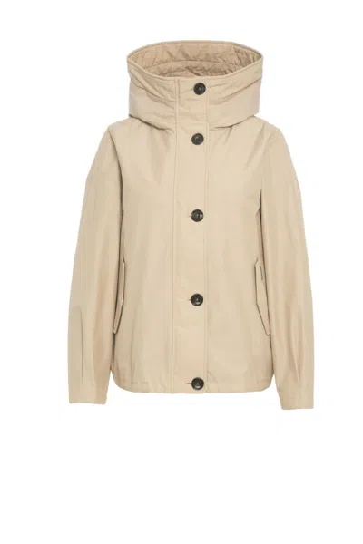 Woolrich Beige High-collar Casual Jacket With Convertible Hood In Neutral