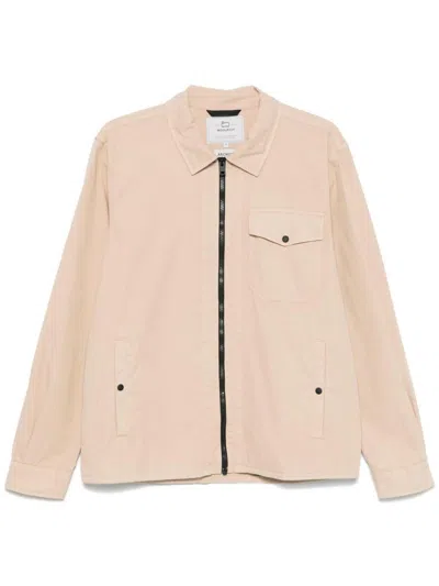 Woolrich Beige Jacket With Pockets And Zip Closure In Neutral