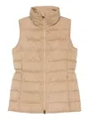 Woolrich Quilted Beige Jacket With High Stand Collar In Brown