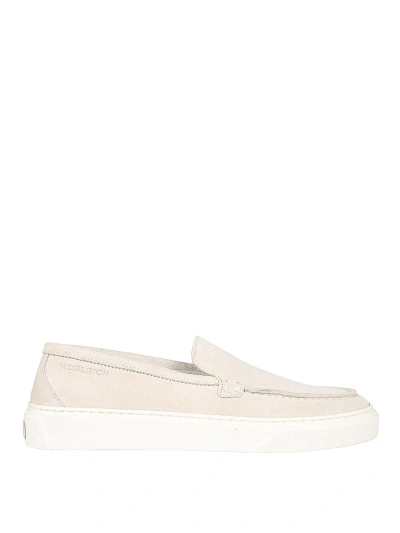 Woolrich Suede Leather Slip On Sneakers In White