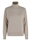 Woolrich Beige Turtleneck Sweater With Ribbed Detailing In Neutral