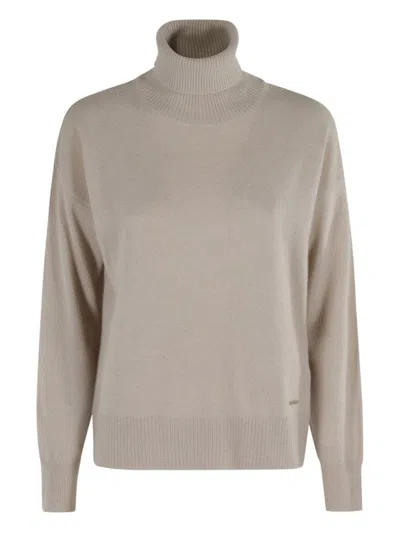 WOOLRICH BEIGE TURTLENECK SWEATER WITH RIBBED DETAILING