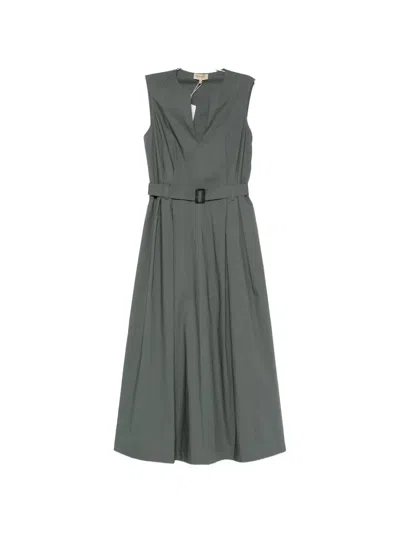 Woolrich Belt V-neck Dress In Gray
