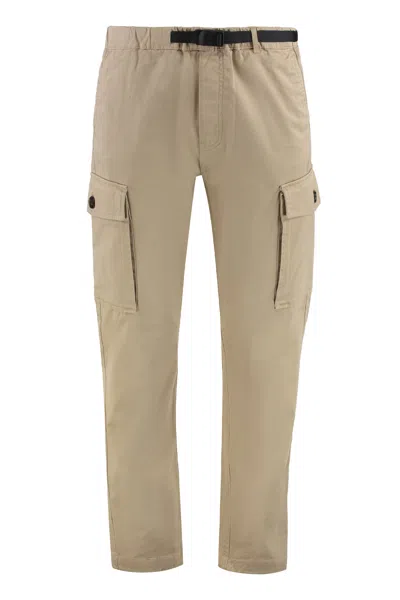 Woolrich Belted Cotton Cargo Trousers With Flap Pockets In Brown