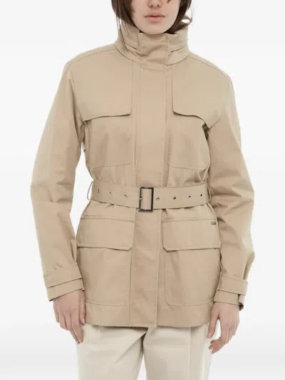 Woolrich Belted Hooded Jacket In Neutral