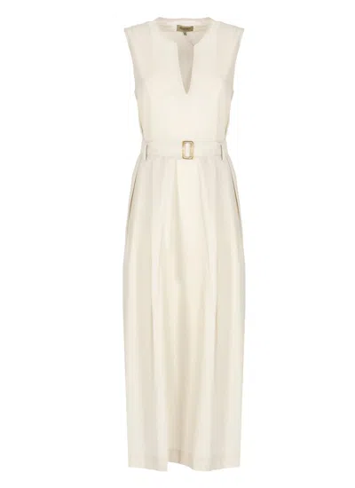 Woolrich Long Cotton Dress Detachable Belt In Brown