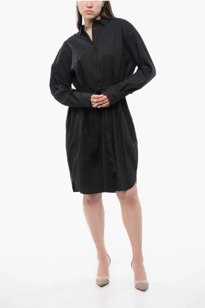 Woolrich Belted Long Sleeved Shirt Dress In Black