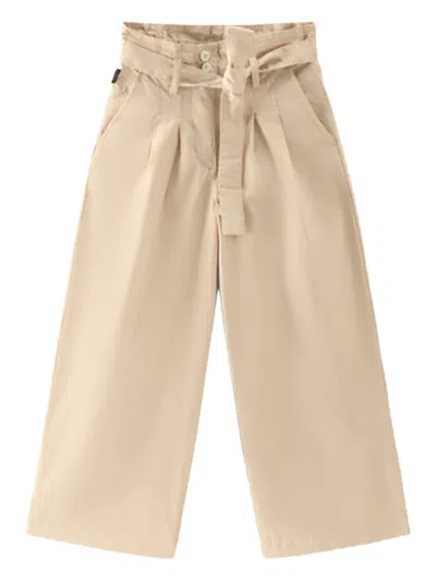 Woolrich Kids' Belted Pleated Trousers In Neutral