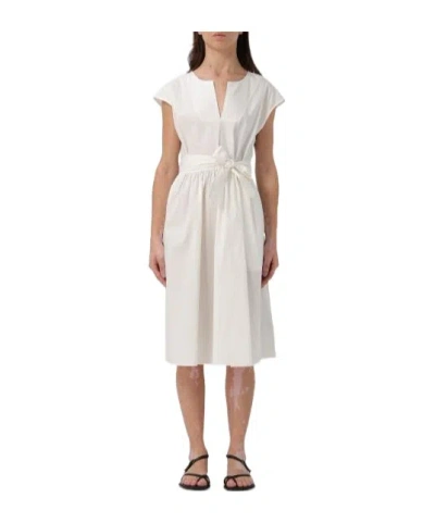 WOOLRICH WOOLRICH BELTED V-NECK SHORT-SLEEVED DRESS