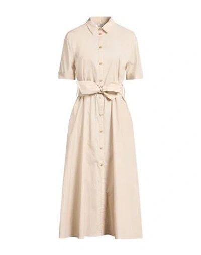 Woolrich Belted Poplin Shirt Dress Woman Midi Dress Beige Size L Cotton In Neutral