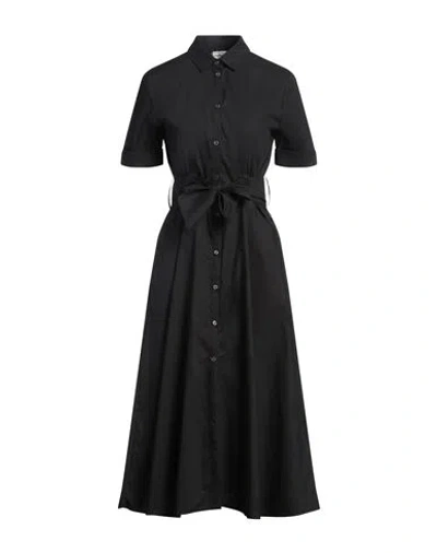 Woolrich Belted Poplin Shirt Dress Woman Midi Dress Black Size Xs Cotton