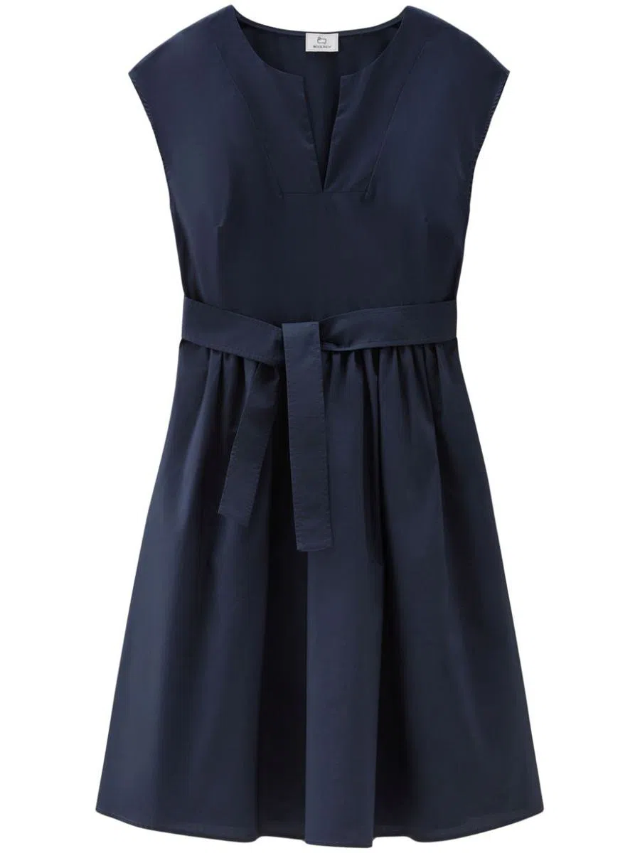 Woolrich V-neck poplin midi dress - Yellow