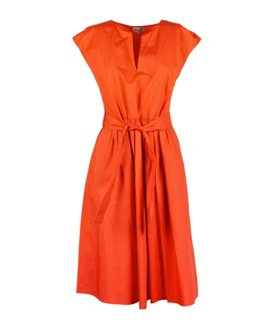 Woolrich Belted Cotton-poplin Dress In Red