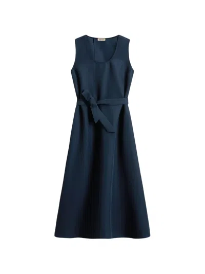 Woolrich Belted Round-neck Midi Dress In Blue