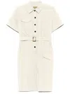 Woolrich Cotton Dress With Buttons And Buckle Belt In Neutral
