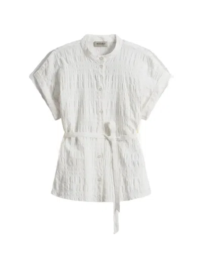 Woolrich Belted Short-sleeve Blouse In White