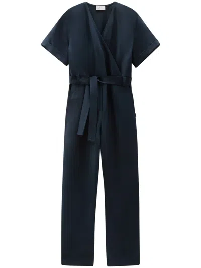 Woolrich Belted Straight-leg Jumpsuit In Blue