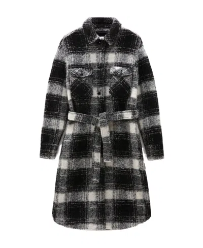 Woolrich Belted-waist Checkered Coat In Black