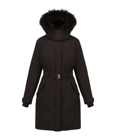 Woolrich Belted Waist Hooded Padded Coat In Black