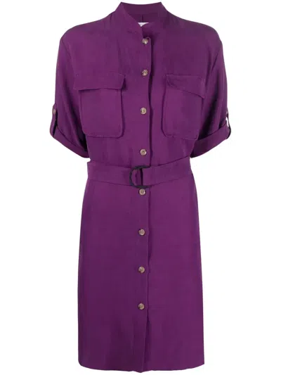 Woolrich Belted-waist Short-sleeved Dress In Charisma Purple