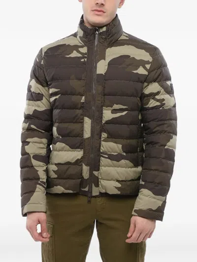 Woolrich Bering Camouflage-print Quilted Padded Jacket In Green