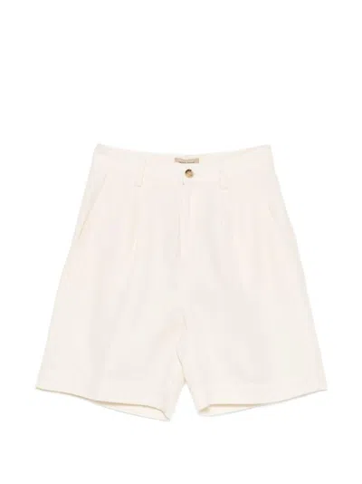 Woolrich Linen Blend Shorts Front Pleats Pockets Beltloops In White