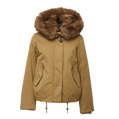 Woolrich Best Cotton Faux Fur Duck Down Short Parka In Brown