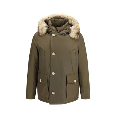 Woolrich Bicolor Cotton Parka In Green