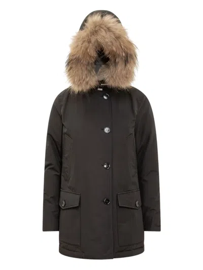 Woolrich Arctic Removable Hood Parka Coat In Black