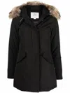 Woolrich Mid-length Black Parka With Detachable Fur-trimmed Hood In Black