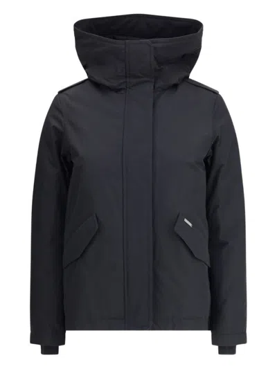 WOOLRICH BLACK COTTON-POLYAMIDE BLEND COAT