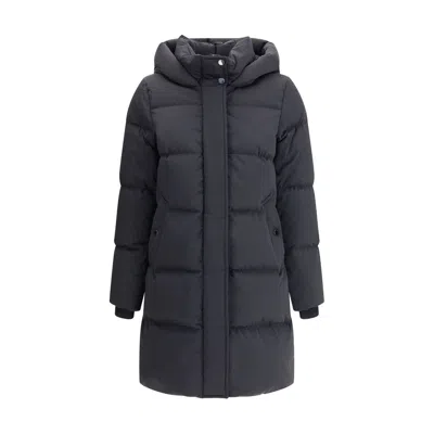 Woolrich Black Goose Down Coat In Blue