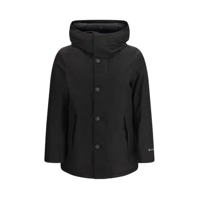 Woolrich Black Goose Down Parka In Blue