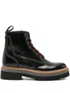 Woolrich Chunky Sole Leather Lace Up Ankle Boots In Black