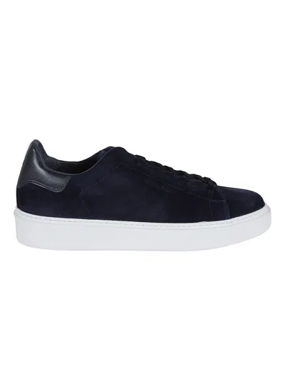 Woolrich Black Leather Low-top Sneakers With Textured Accents In Blue