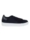 Woolrich Black Leather Low-top Sneakers With Textured Accents In Blue